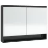 Fényes fekete MDF tükrös fürdőszobaszekrény 80 x 15 x 60 cm