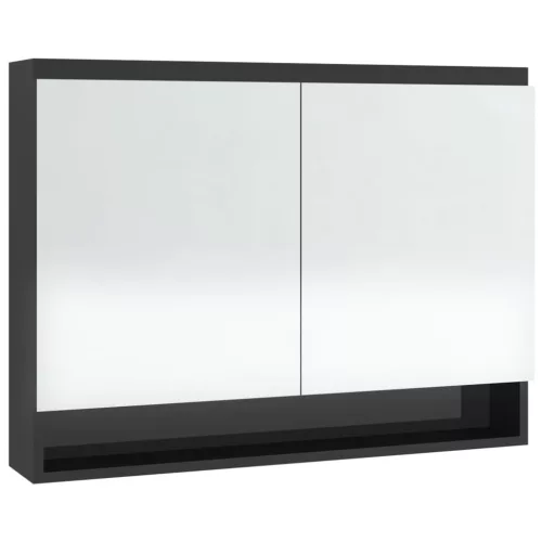 Fényes fekete MDF tükrös fürdőszobaszekrény 80 x 15 x 60 cm