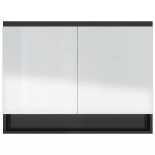 Fényes fekete MDF tükrös fürdőszobaszekrény 80 x 15 x 60 cm