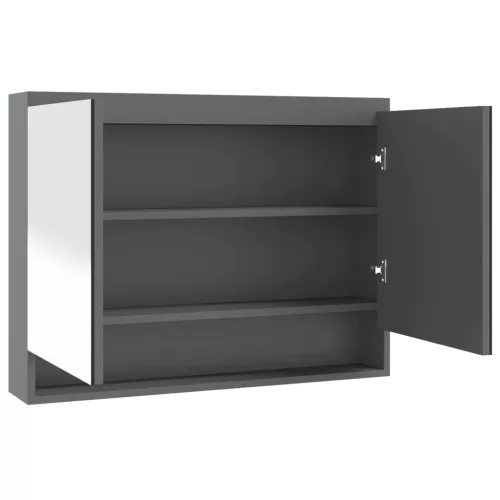 Szürke MDF tükrös fürdőszobaszekrény 80 x 15 x 60 cm