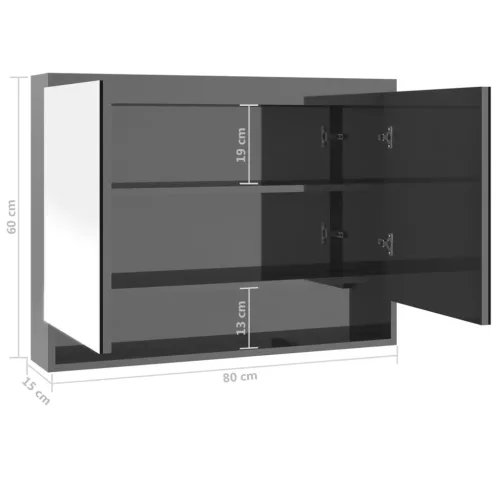 Szürke MDF tükrös fürdőszobaszekrény 80 x 15 x 60 cm