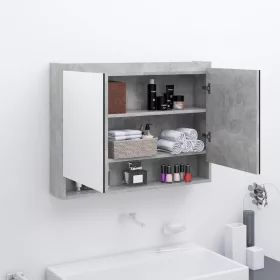   Betonszürke MDF tükrös fürdőszobaszekrény 80 x 15 x 60 cm