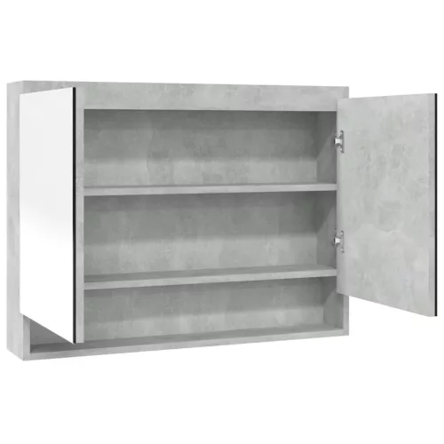 Betonszürke MDF tükrös fürdőszobaszekrény 80 x 15 x 60 cm