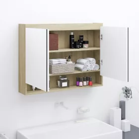   Fényes és tölgy MDF tükrös fürdőszobaszekrény 80 x 15 x 60 cm