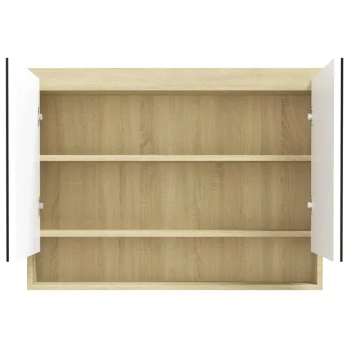Fényes és tölgy MDF tükrös fürdőszobaszekrény 80 x 15 x 60 cm