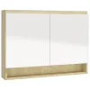 Fényes és tölgy MDF tükrös fürdőszobaszekrény 80 x 15 x 60 cm