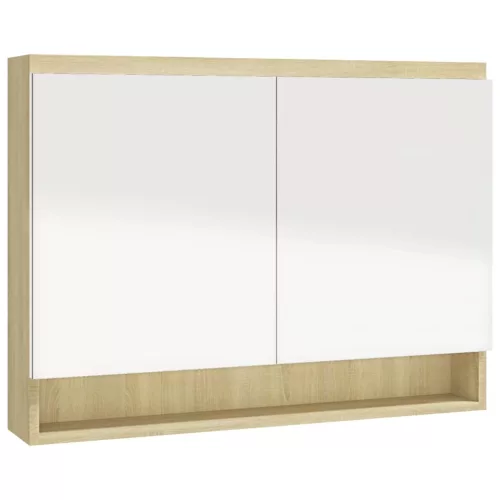 Fényes és tölgy MDF tükrös fürdőszobaszekrény 80 x 15 x 60 cm