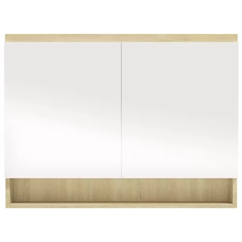 Fényes és tölgy MDF tükrös fürdőszobaszekrény 80 x 15 x 60 cm
