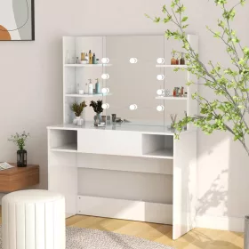 Fényes fehér LED-es MDF sminkasztal 100 x 40 x 135 cm