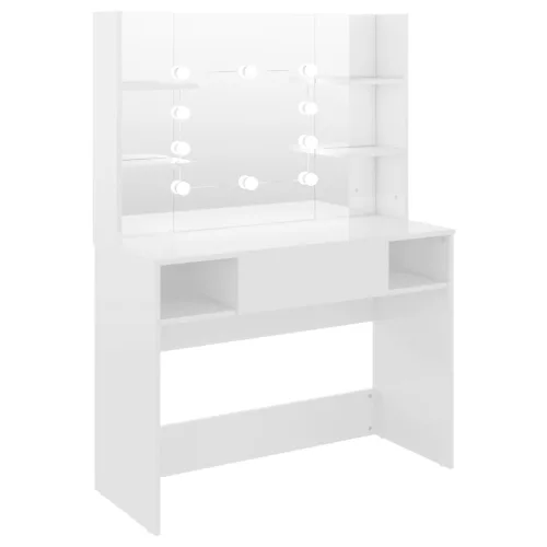 Fényes fehér LED-es MDF sminkasztal 100 x 40 x 135 cm