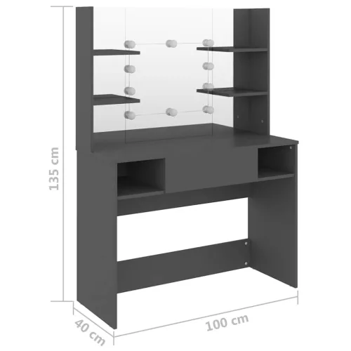 Szürke LED-es MDF sminkasztal 100 x 40 x 135 cm