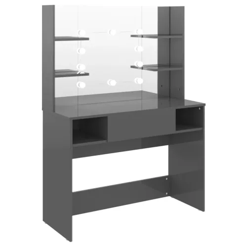 Fényes szürke LED-es MDF sminkasztal 100 x 40 x 135 cm