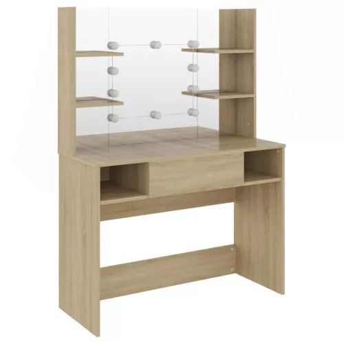 Tölgyszínű LED-es MDF sminkasztal 100 x 40 x 135 cm