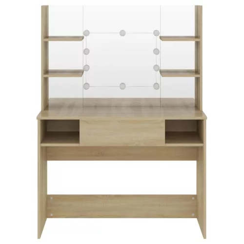 Tölgyszínű LED-es MDF sminkasztal 100 x 40 x 135 cm