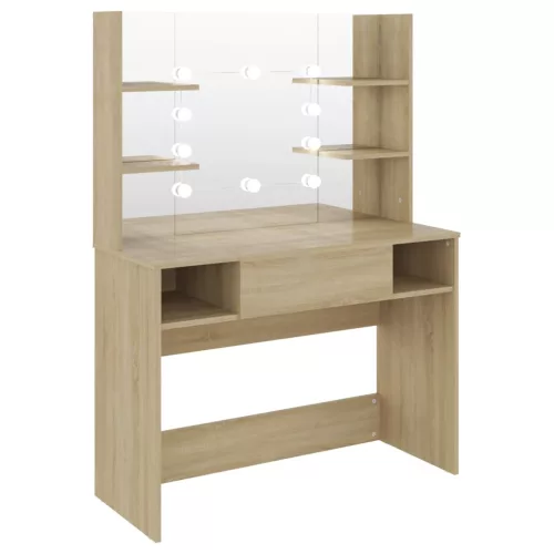 Tölgyszínű LED-es MDF sminkasztal 100 x 40 x 135 cm