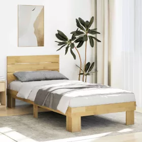   Ágykeret fejtámlával matrac nélkül 75x190 cm tömör fa tölgyfa