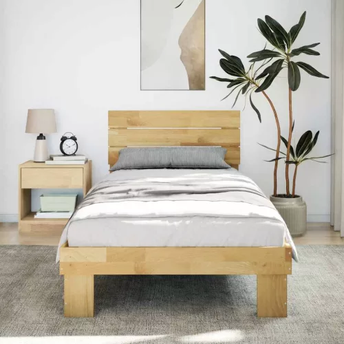 Ágykeret fejtámlával matrac nélkül 75x190 cm tömör fa tölgyfa