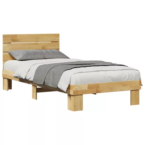 Ágykeret fejtámlával matrac nélkül 75x190 cm tömör fa tölgyfa
