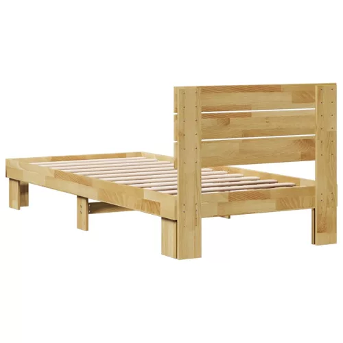 Ágykeret fejtámlával matrac nélkül 75x190 cm tömör fa tölgyfa
