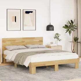   Ágykeret fejtámlával matrac nélkül 135x190 cm tömör fa tölgyfa