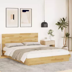   Ágykeret fejtámlával matrac nélkül 150x200 cm tömör fa tölgyfa