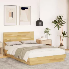   Ágykeret fejtámlával matrac nélkül 120x200 cm tömör fa tölgyfa