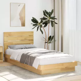   Ágykeret fejtámlával matrac nélkül 75x190 cm tömör fa tölgyfa