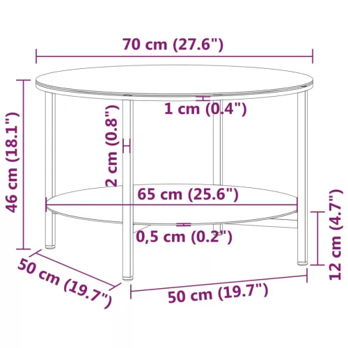 Fekete-átlátszó edzett üveg dohányzóasztal 70 cm