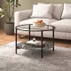 Fekete-fekete márvány edzett üveg dohányzóasztal 70 cm