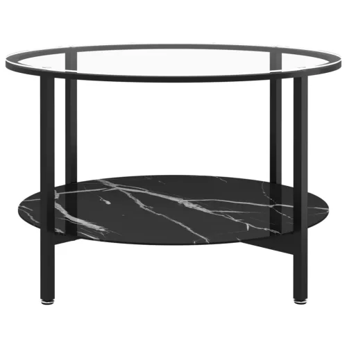 Fekete-fekete márvány edzett üveg dohányzóasztal 70 cm