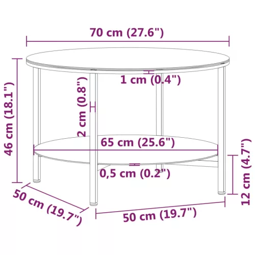 Fekete-fehér márvány edzett üveg dohányzóasztal 70 cm