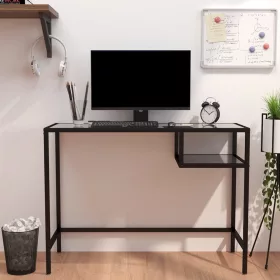  Fekete márvány edzett üveg számítógépasztal 100 x 36 x 74 cm