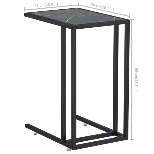 Fekete márvány edzett üveg számítógép-kisasztal 50 x 35 x 65 cm