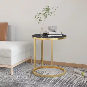 Arany és fekete márvány edzett üveg kisasztal 45 cm