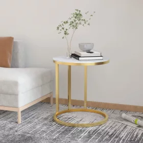 Arany és fehér márvány edzett üveg kisasztal 45 cm