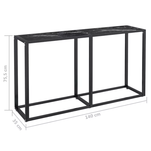 Fekete márványszínű edzett üveg tálalóasztal 140 x 35 x 75,5 cm