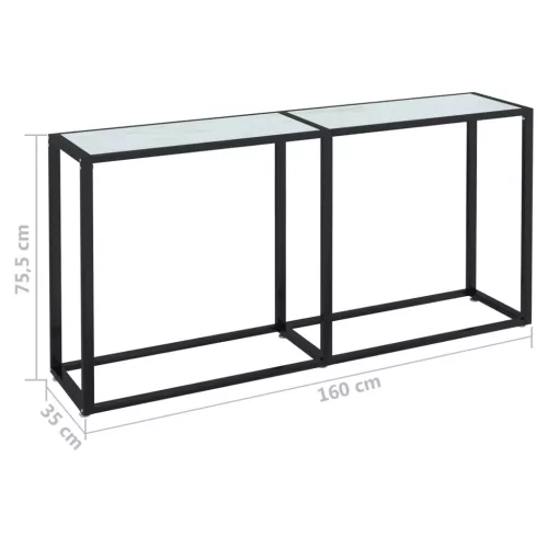 Fehér márványszínű edzett üveg tálalóasztal 160 x 35 x 75,5 cm