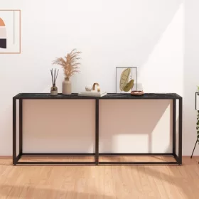   Fekete márványszínű edzett üveg tálalóasztal 180 x 35 x 75,5 cm