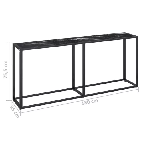 Fekete márványszínű edzett üveg tálalóasztal 180 x 35 x 75,5 cm