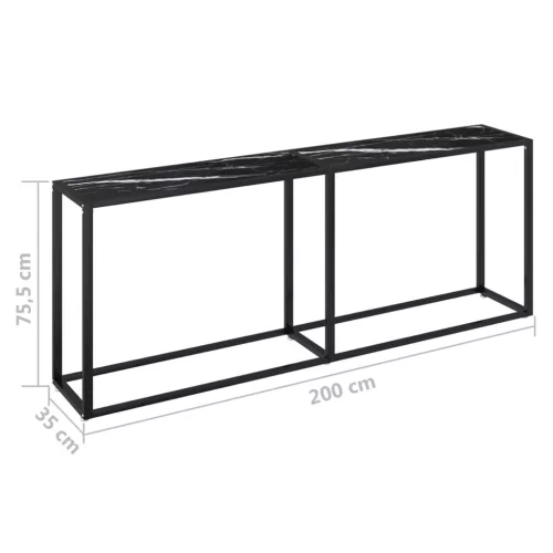 Fekete márványszínű edzett üveg tálalóasztal 200 x 35 x 75,5 cm