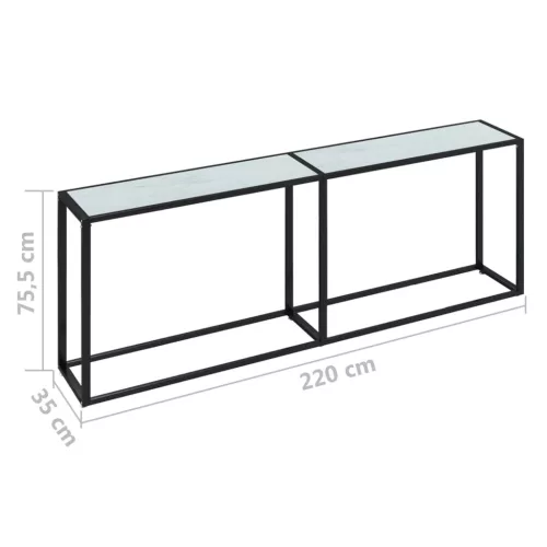 Fehér márványszínű edzett üveg tálalóasztal 220 x 35 x 75,5 cm
