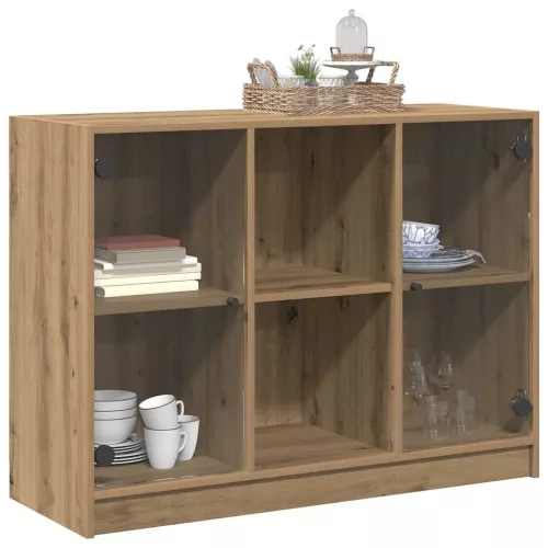 Kézműves tölgy színű szerelt fa tálalószekrény 102x37x75,5 cm
