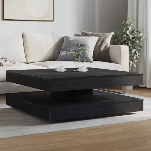 Fekete dohányzóasztal 360 fokban forgatható 90x90x34,5 cm