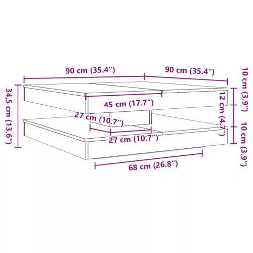 Füstös tölgy dohányzóasztal 360 fokban forgatható 90x90x34,5 cm