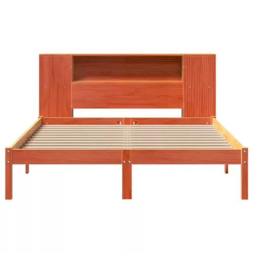 Barna tömör fenyőfa könyvespolcos ágy matrac nélkül 140 x 190cm