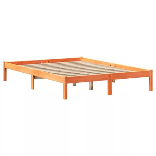 Barna tömör fenyőfa könyvespolcos ágy matrac nélkül 140 x 190cm