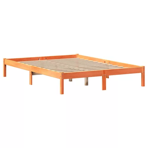 Barna tömör fenyőfa könyvespolcos ágy matrac nélkül 140 x 200cm