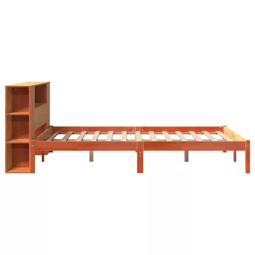 Barna tömör fenyőfa könyvespolcos ágy matrac nélkül 140 x 200cm