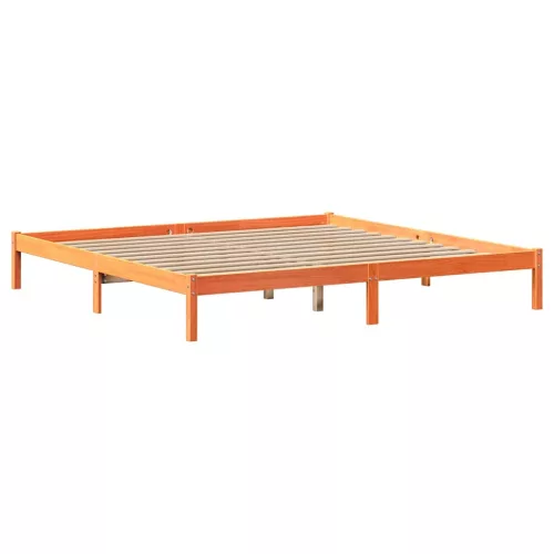 Barna tömör fenyőfa könyvespolcos ágy matrac nélkül 200 x 200cm