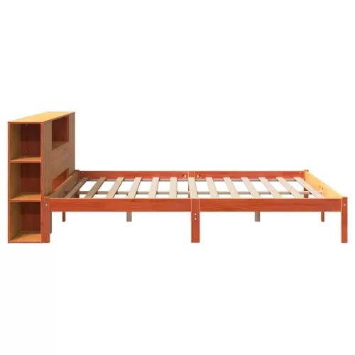 Barna tömör fenyőfa könyvespolcos ágy matrac nélkül 200 x 200cm